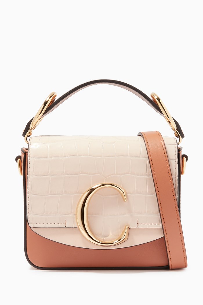 

Mini Chloé C Bag in Crocodile-Embossed & Shiny Calfskin, Pink
