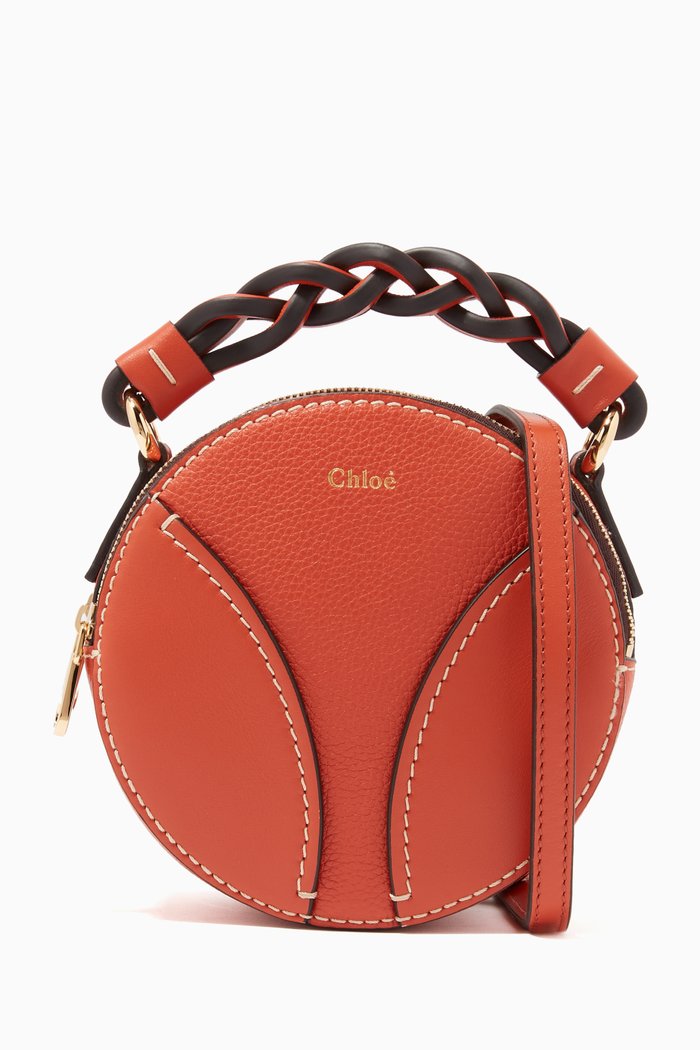 

Mini Daria Round Bag in Grained & Shiny Calfskin, Orange