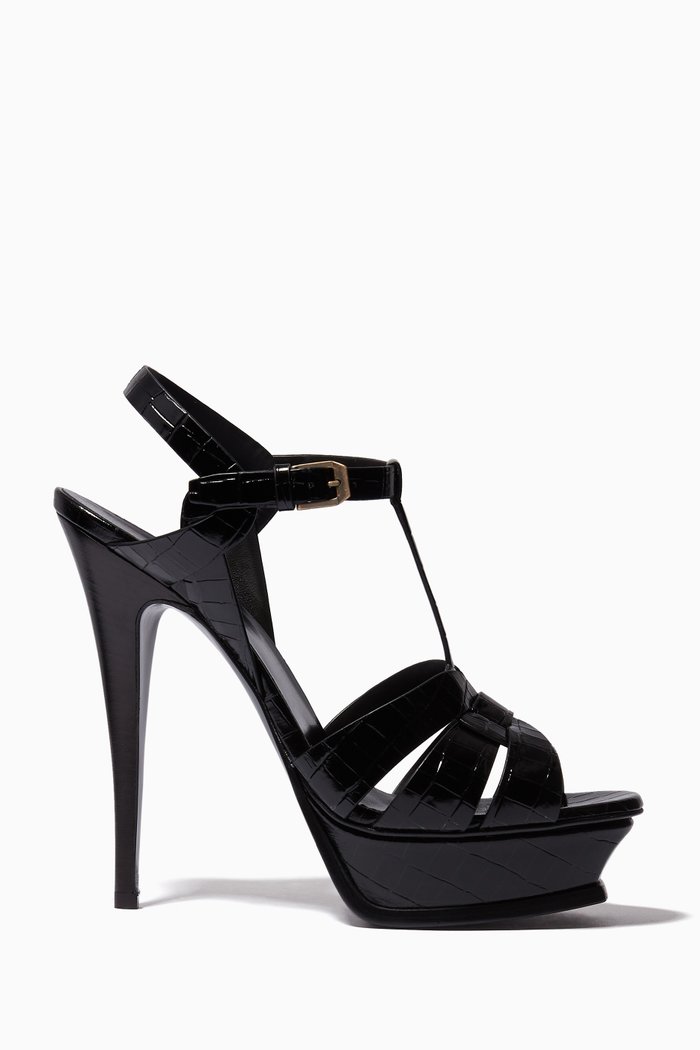 

Tribute 150 Platform Sandals in Patent Croc-Embossed Leather, Black