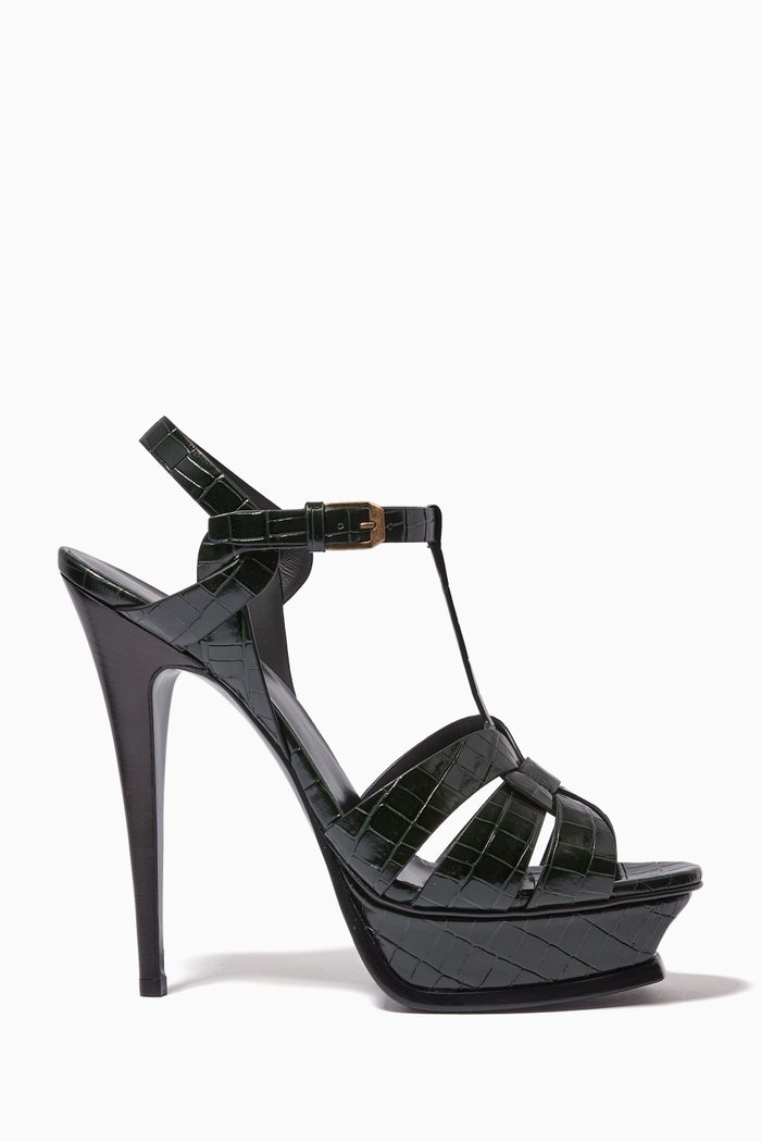 

Tribute 150 Platform Sandals in Patent Croc-Embossed Leather, Green