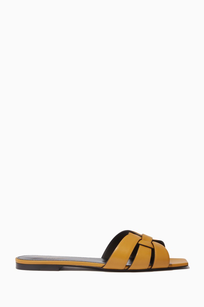 

Tribute Flat Sandals in Smooth Leather, Yellow