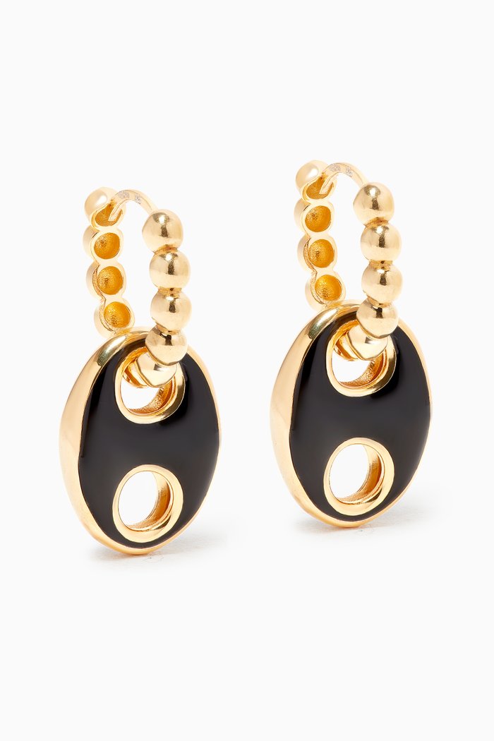 Pendant Hoop Earrings in 24k Gold Plated Sterling Silver, Black