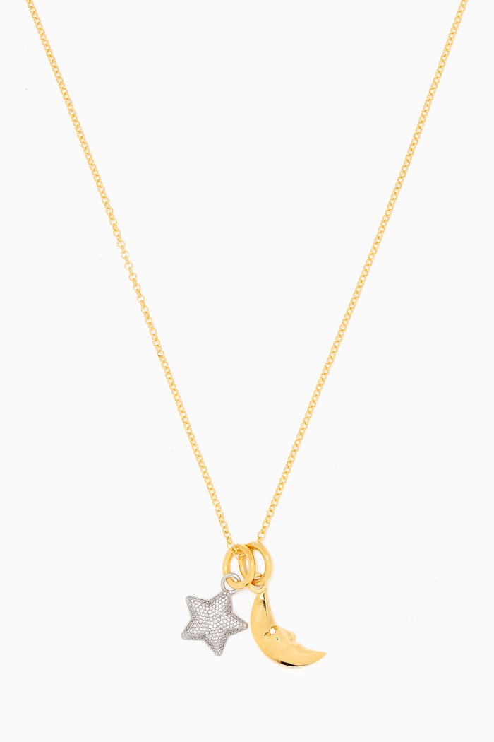 

Star & Moon Charm Necklace in 24k Gold Plated Sterling Silver, White