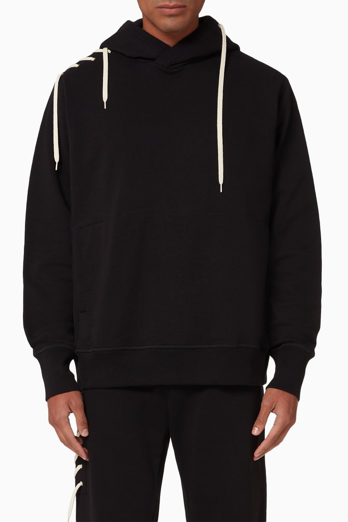 

Lace-Trimmed Cotton Hoodie, Black