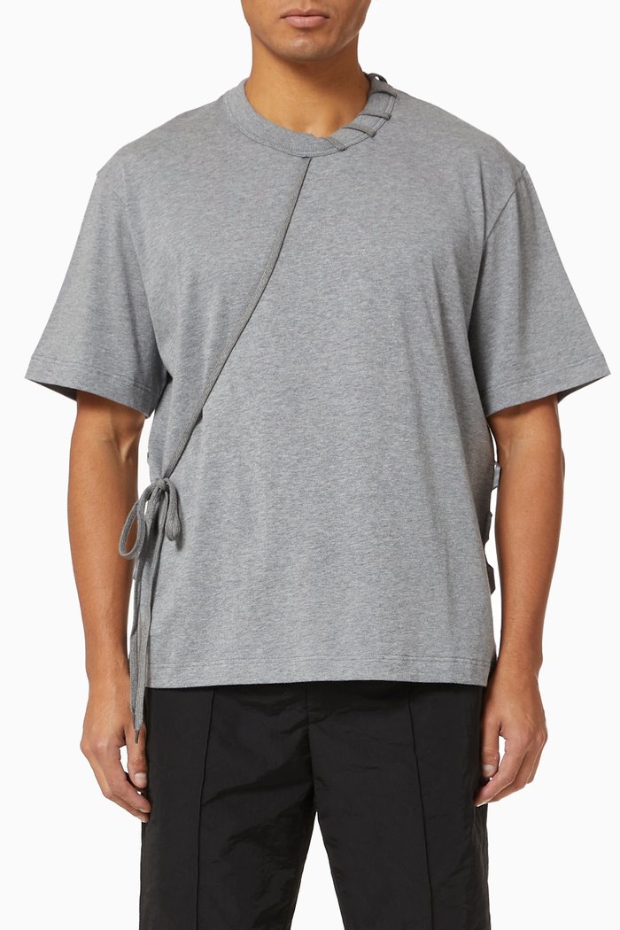 Lace-Up Cotton T-Shirt, Grey