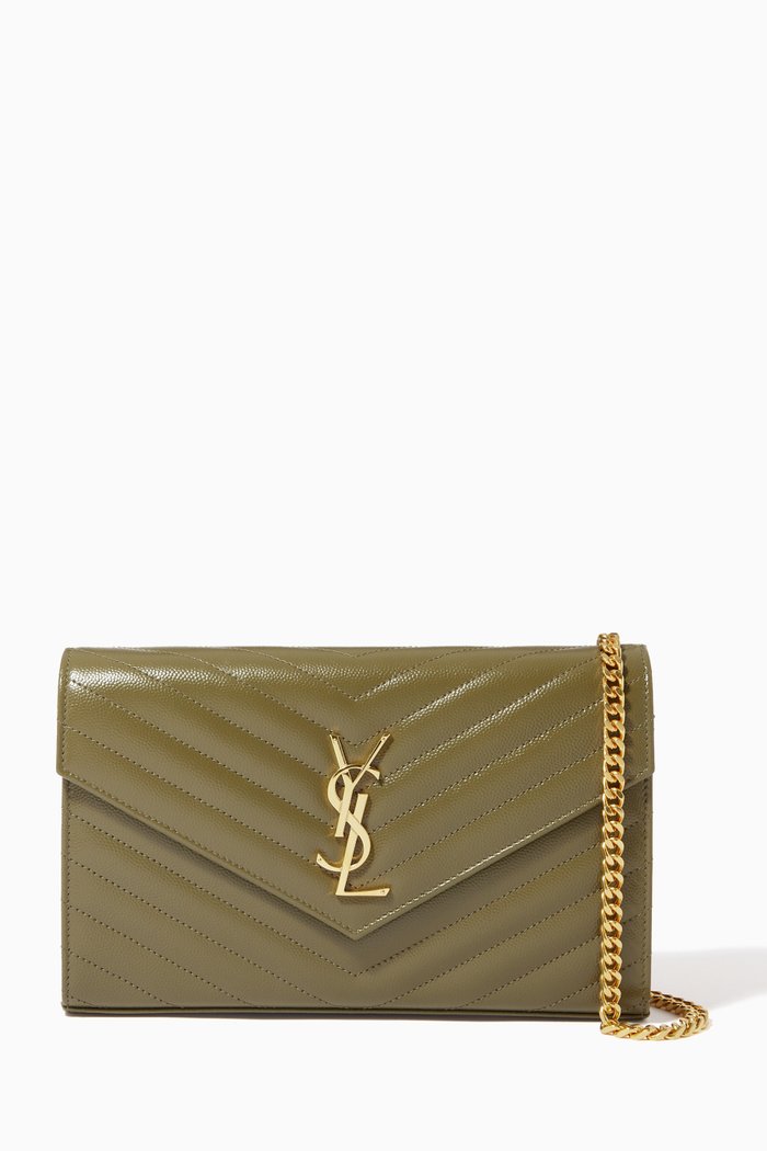 

Monogram Chain Wallet in Grain de Poudre Embossed Leather, Green