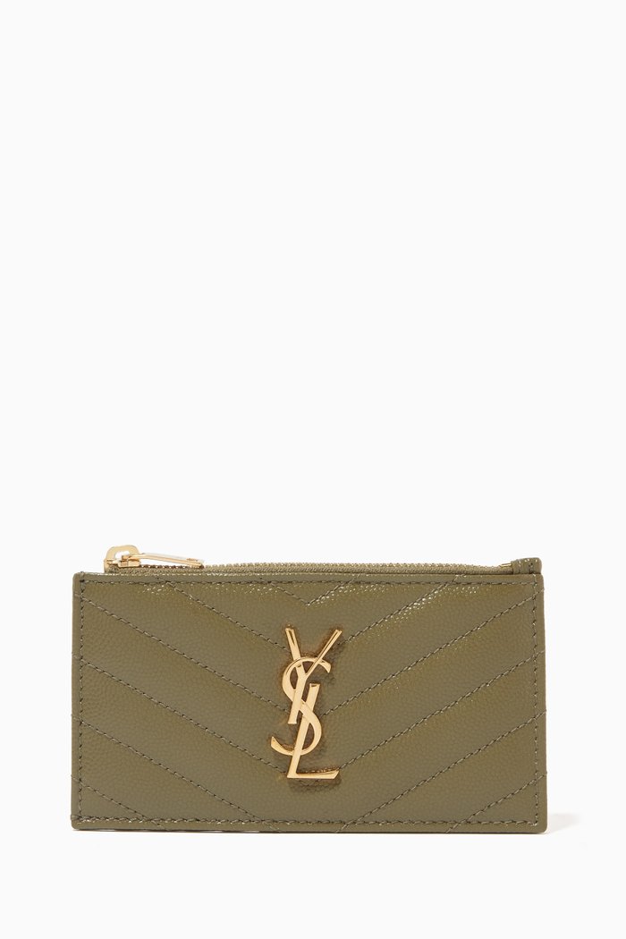 

Monogram Fragments Zip Card Case in Grain de Poudre Embossed Leather, Green