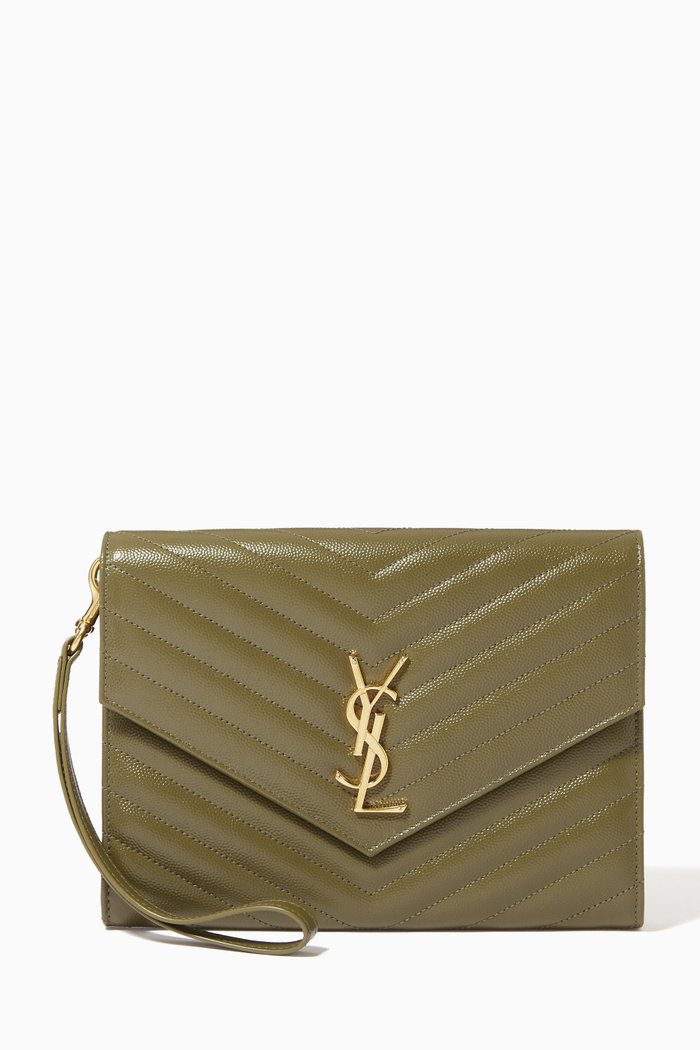 

Monogram Clutch in Quilted Grain De Poudre Embossed Leather, Green