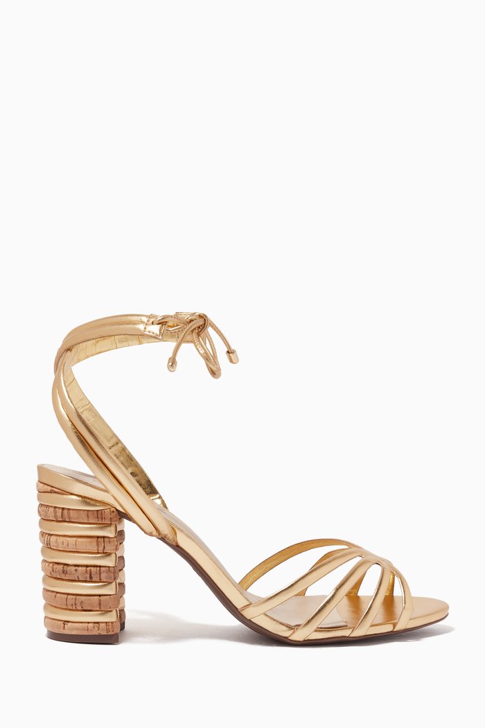 Freshfull Heel Sandals in Metallic Leather, Gold