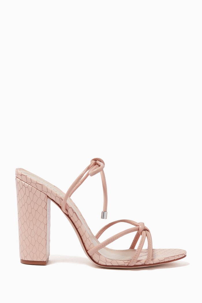 Lace-up Chunky Heel Sandals in Leather, Neutral