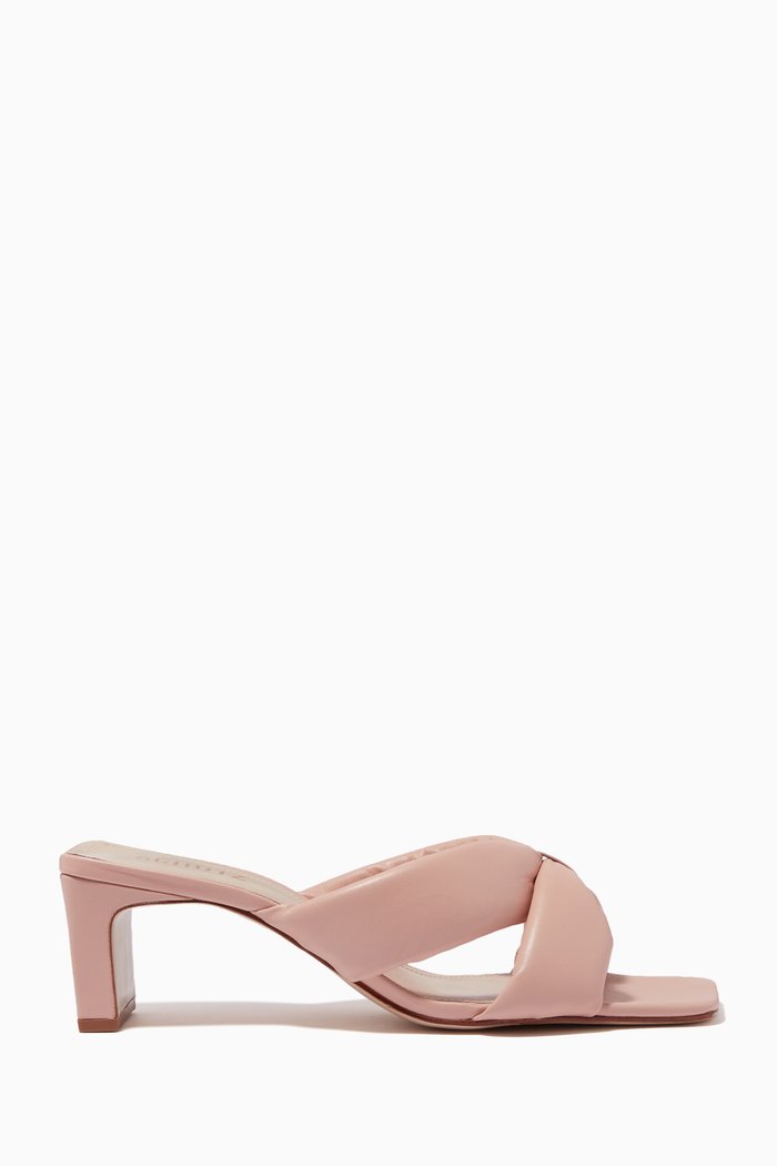 

Puffy Mule Heel Sandals in Nappa Leather, Neutral