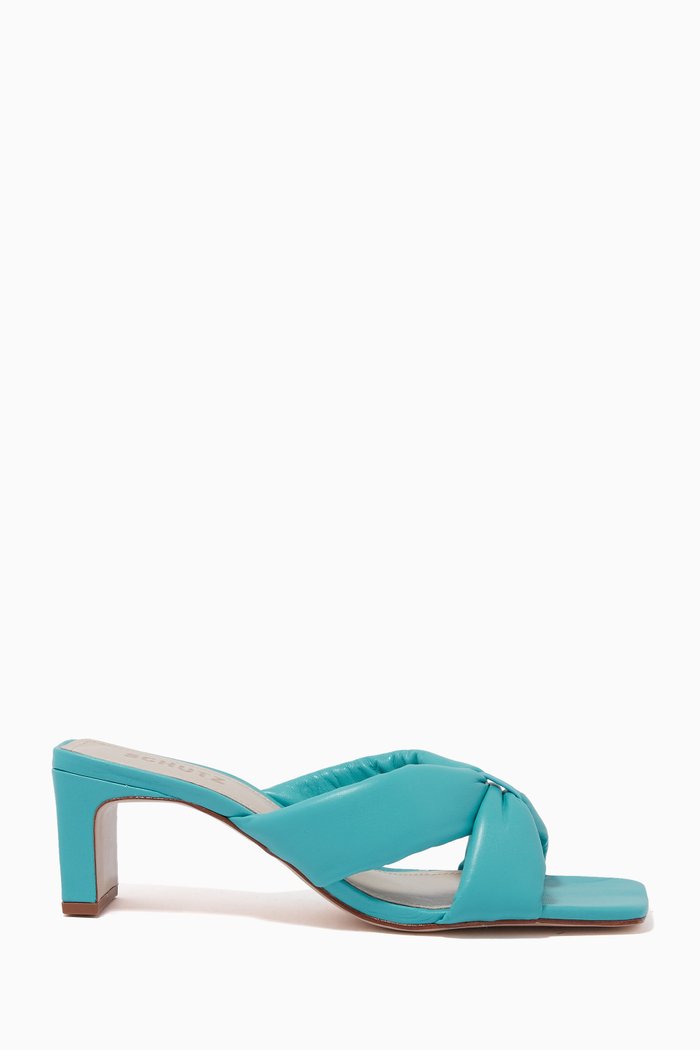 Puffy Mule Heel Sandals in Nappa Leather, Blue
