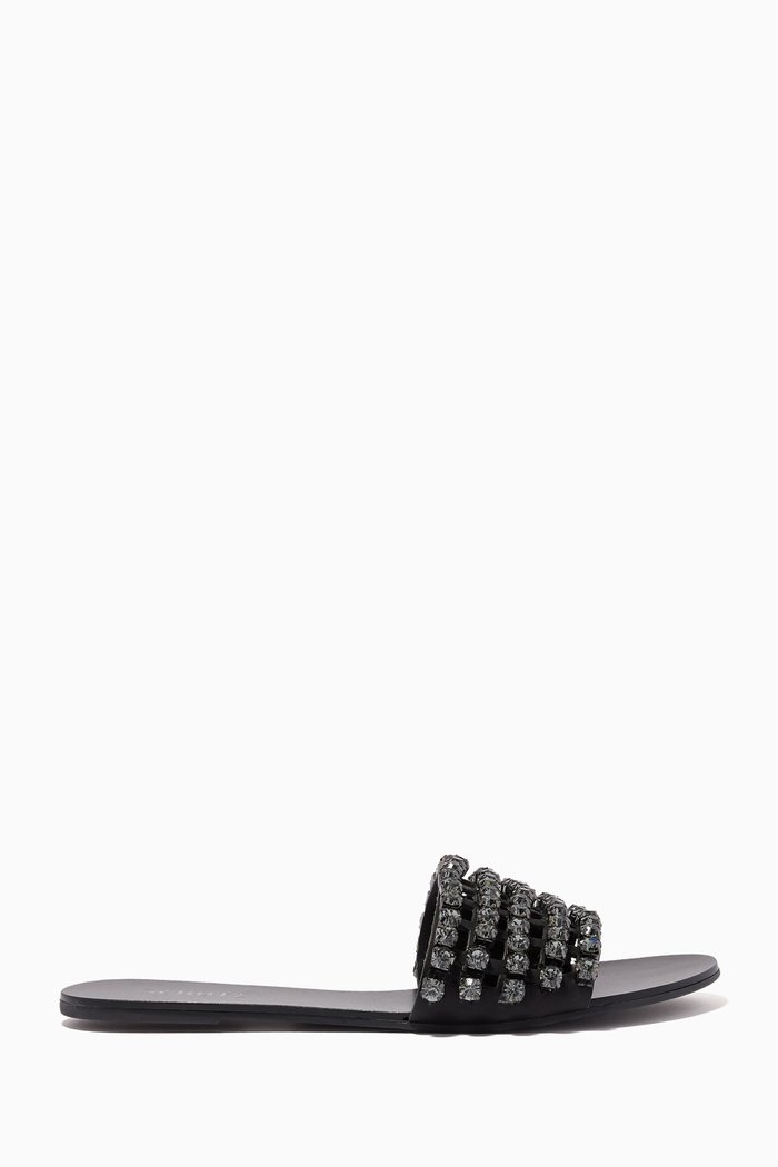 

Glam Flat Slide Sandals in Suede, Black