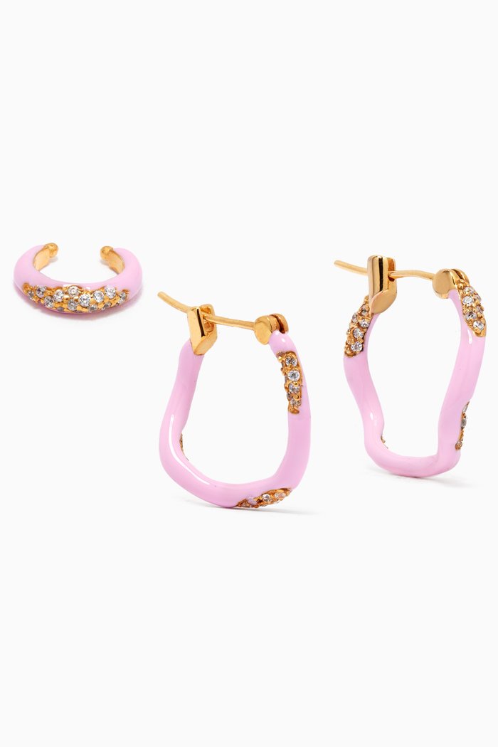 

Feminine Waves Hoop Earring Set in 18kt Gold-plated Brass, Pink