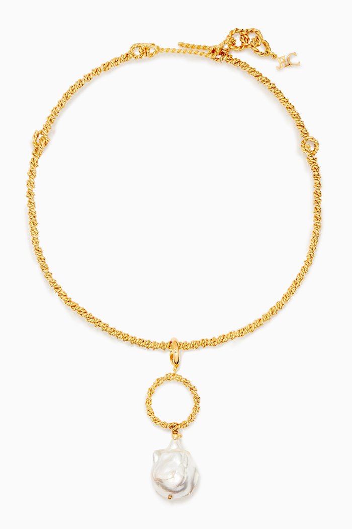 

Twisted Wire Necklace with Pearl in 18kt Gold-Plated Brass