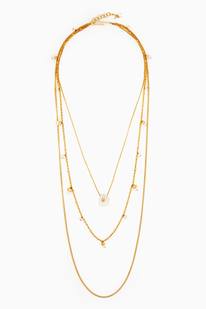 

Layered Necklace with Pearl & Crystal in 18kt Gold-Plated Brass