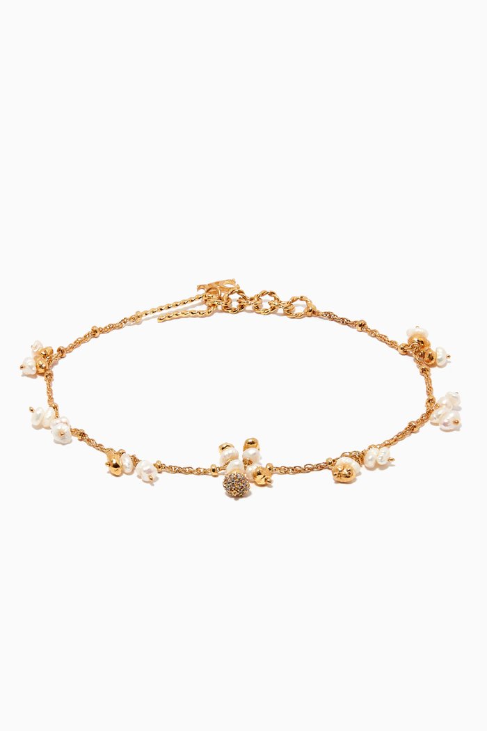 

Modern Vintage Anklet with Mini Pearls in 18kt Gold-plated Brass