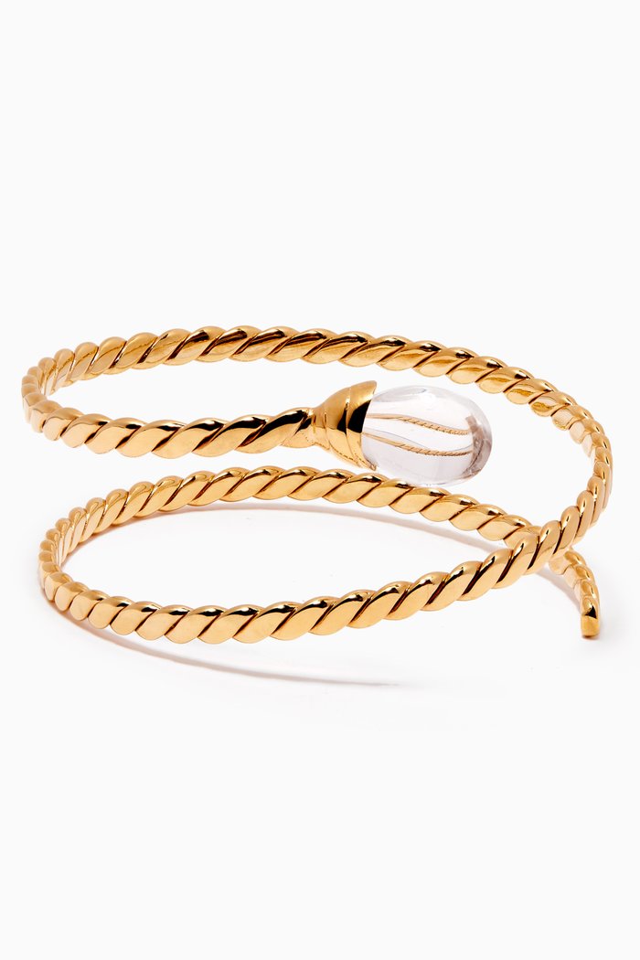 

Double Twisted Bangle with Crystal in 18kt Gold-Plated Brass