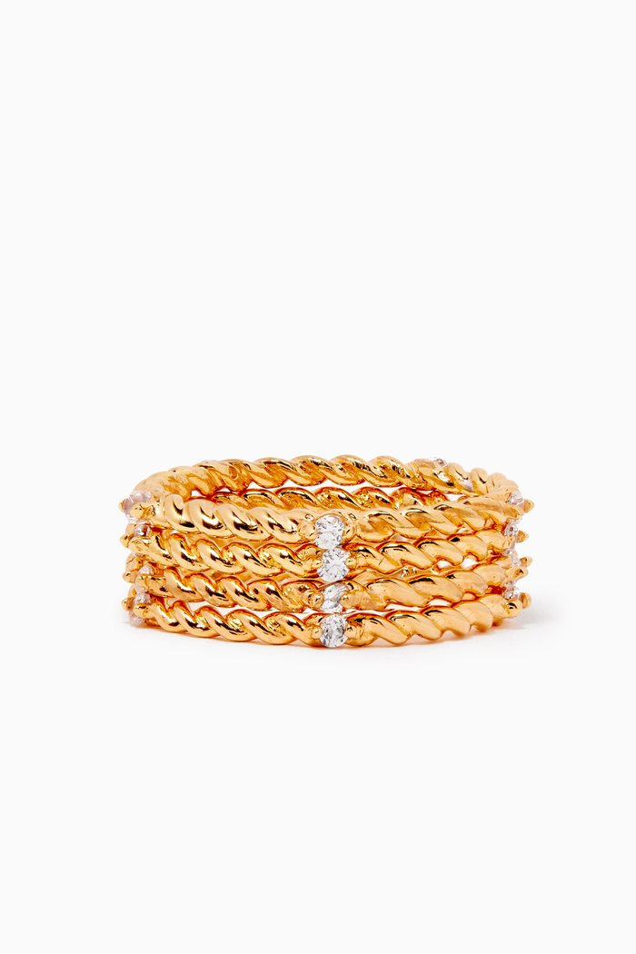 

Torsad Rings with Crystals in 18kt Gold-Plated Brass