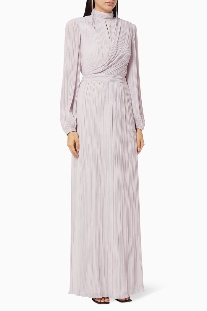 

Pleated Silk Chiffon Dress, Purple