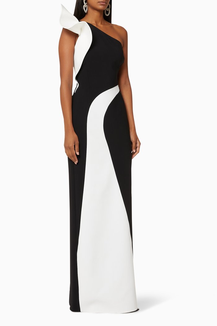 

One-Shoulder Crepe Gown, Black
