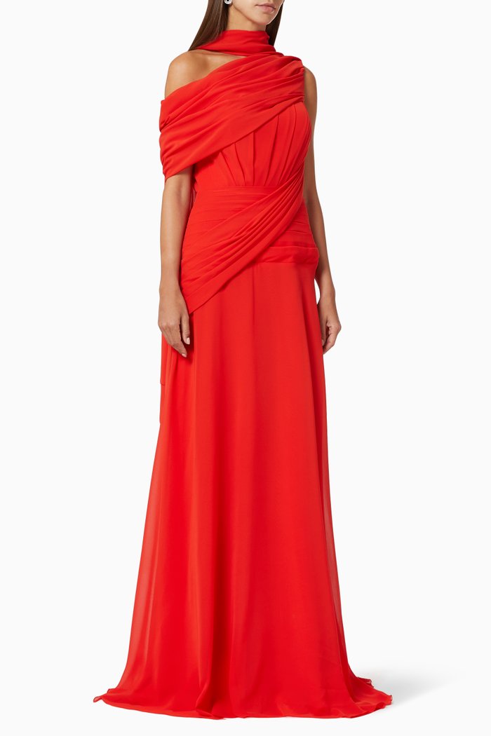 

Silky Chiffon Draped Maxi Dress, Red