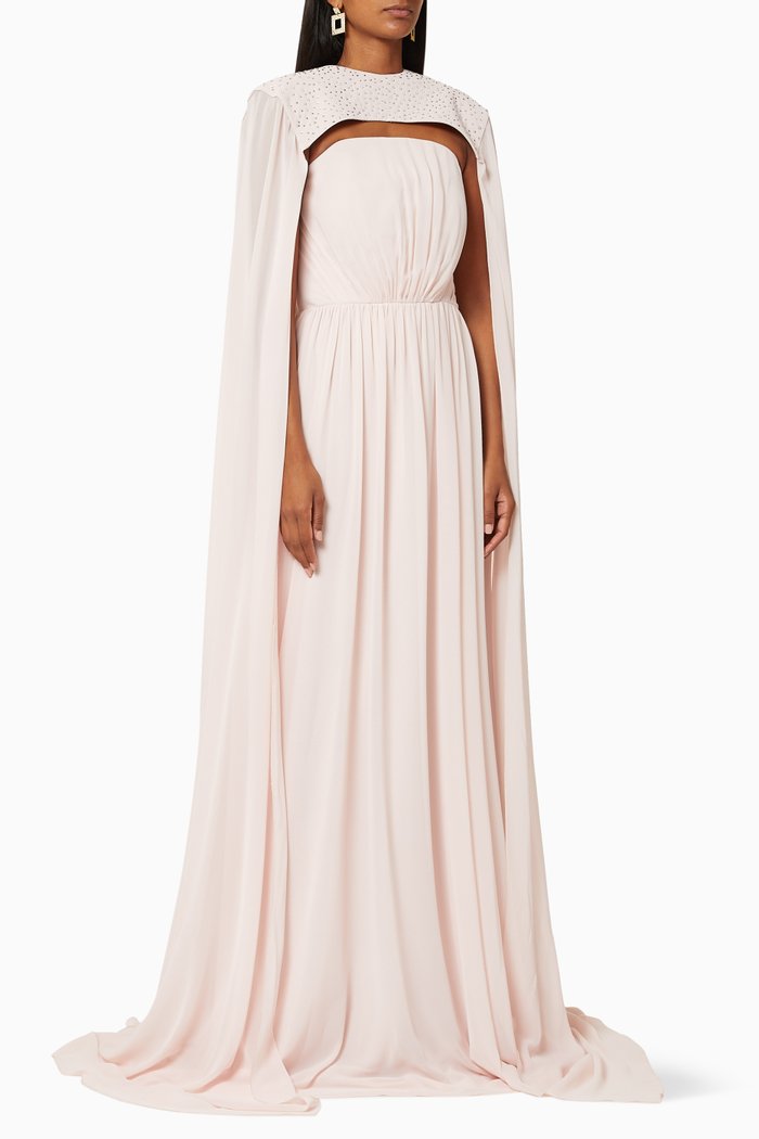 Silk Chiffon Cape Gown, Pink
