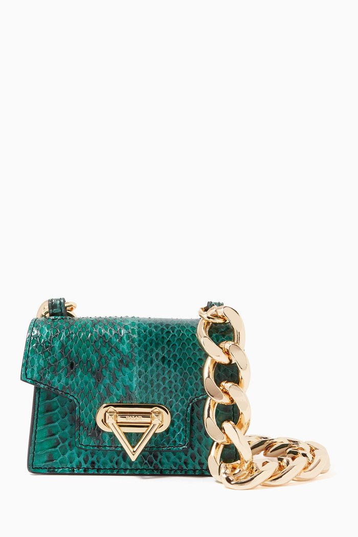 

Bebe Tresor Shoulder Bag in Snakeskin Embossed Leather, Green