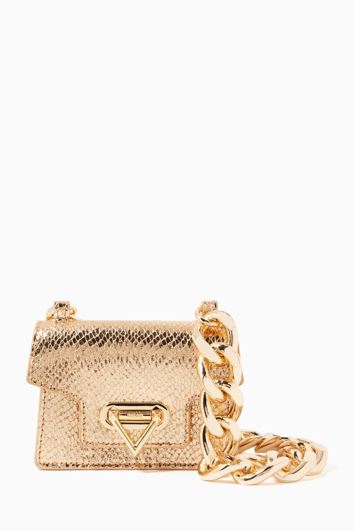 Bebe Tresor Shoulder Bag in Metallic Leather, Gold