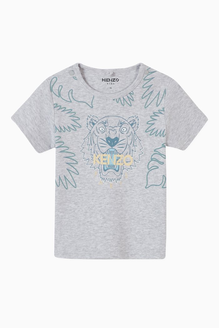 

Tiger Print T-shirt in Cotton Jersey, Grey