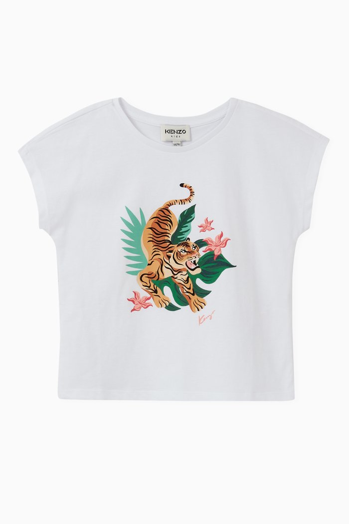 

Jumping Tiger Graphic T-shirt in Organic Cotton, White