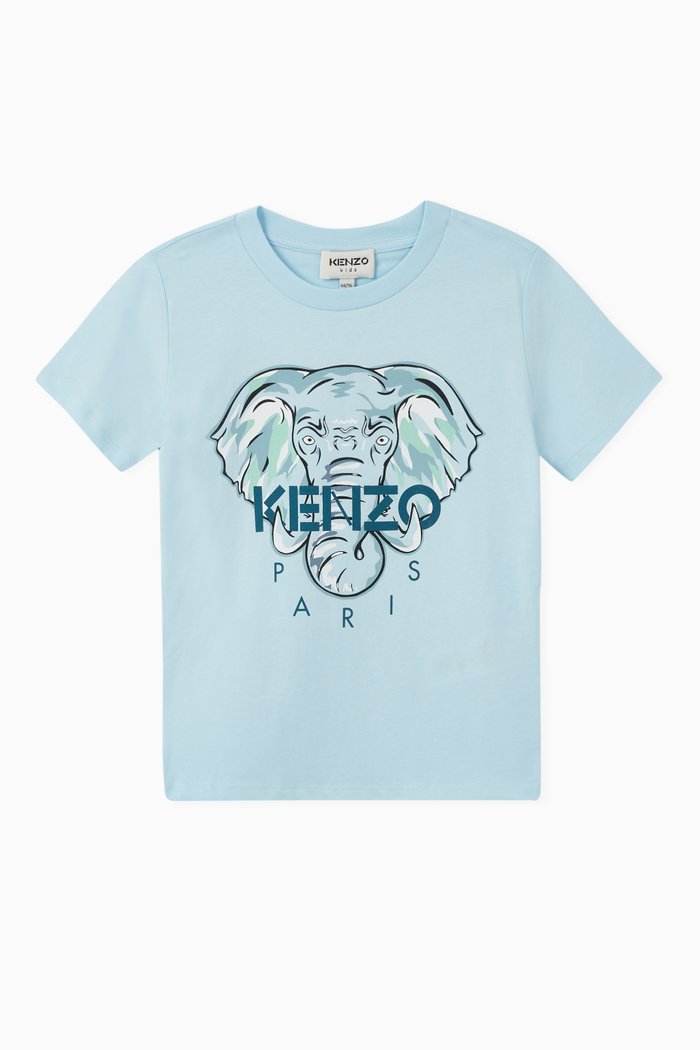 

Kenzo Elephant Graphic T-shirt in Cotton Jersey, Blue