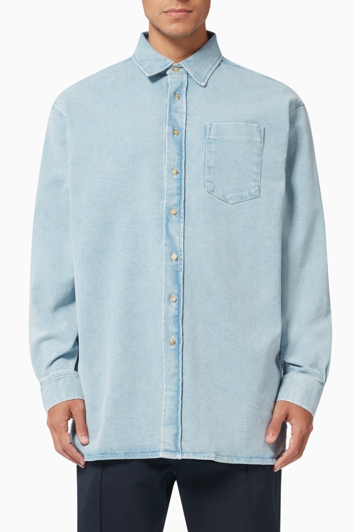 

Oversized Shirt in Stretch Denim, Blue