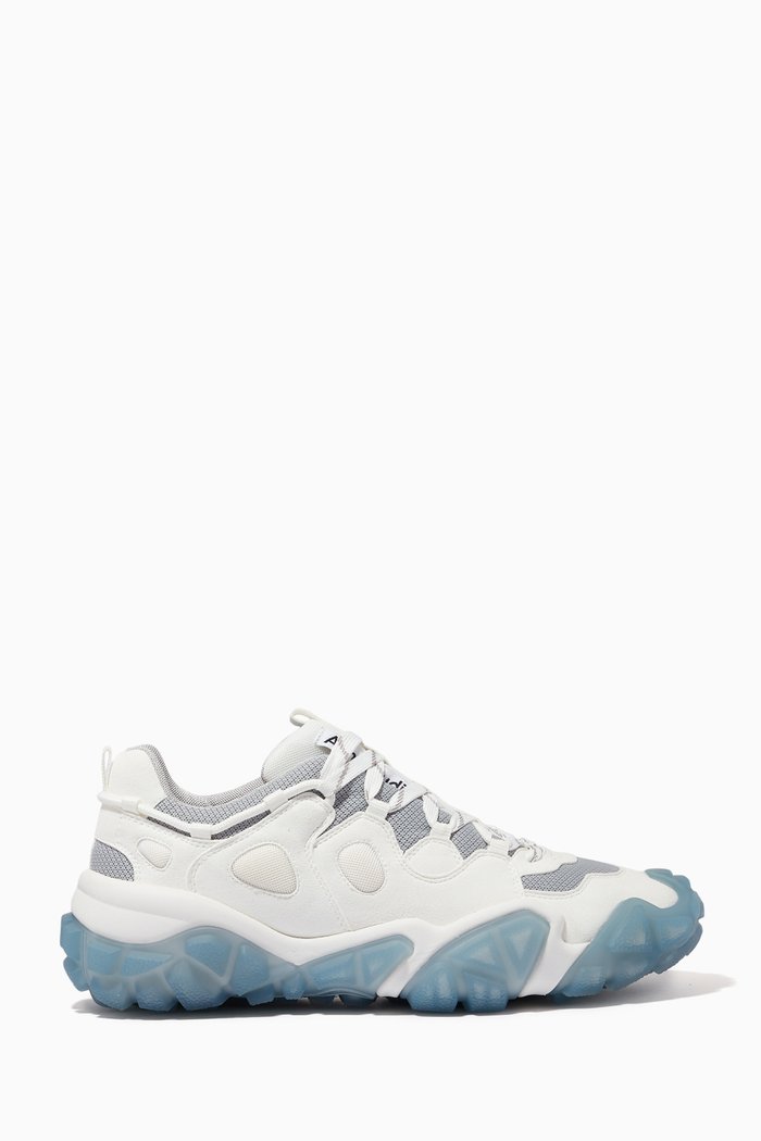 Bolzter Crystal Sneakers in Faux Suede & Mesh, White