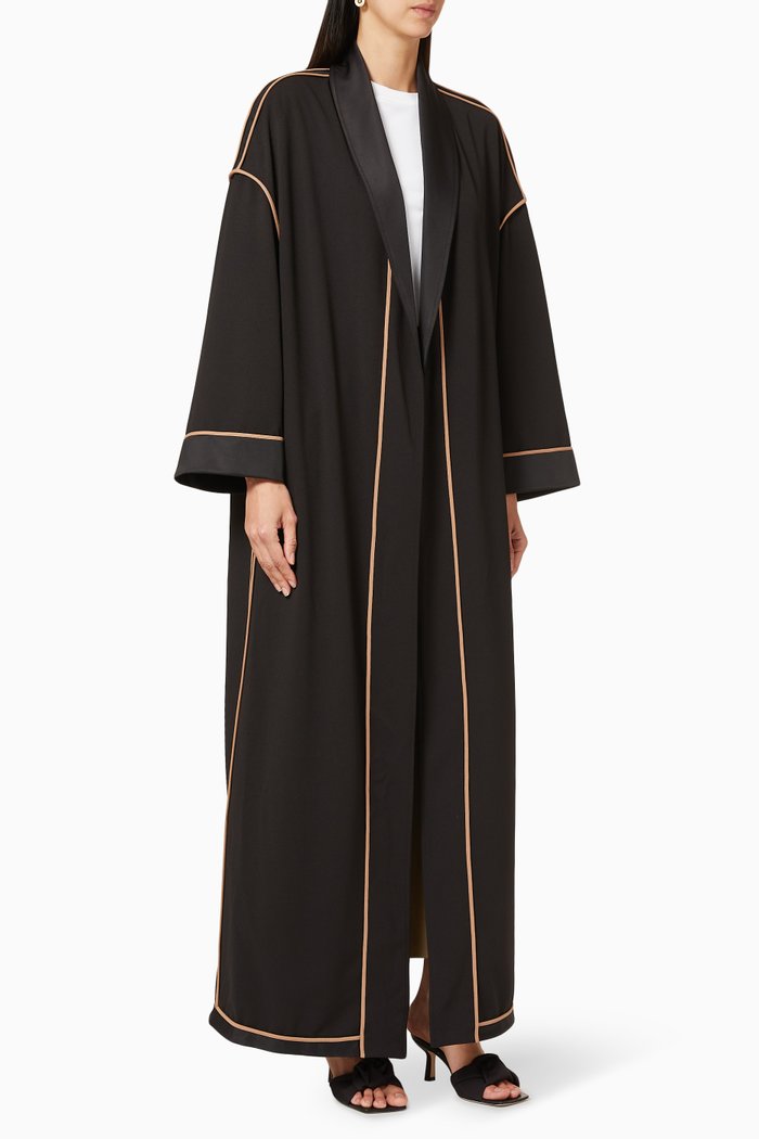 

Contrast Piping Reversible Abaya, Black