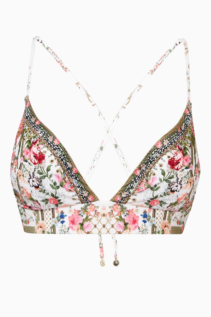 

Star Cross Lace Tri Bikini Top, White