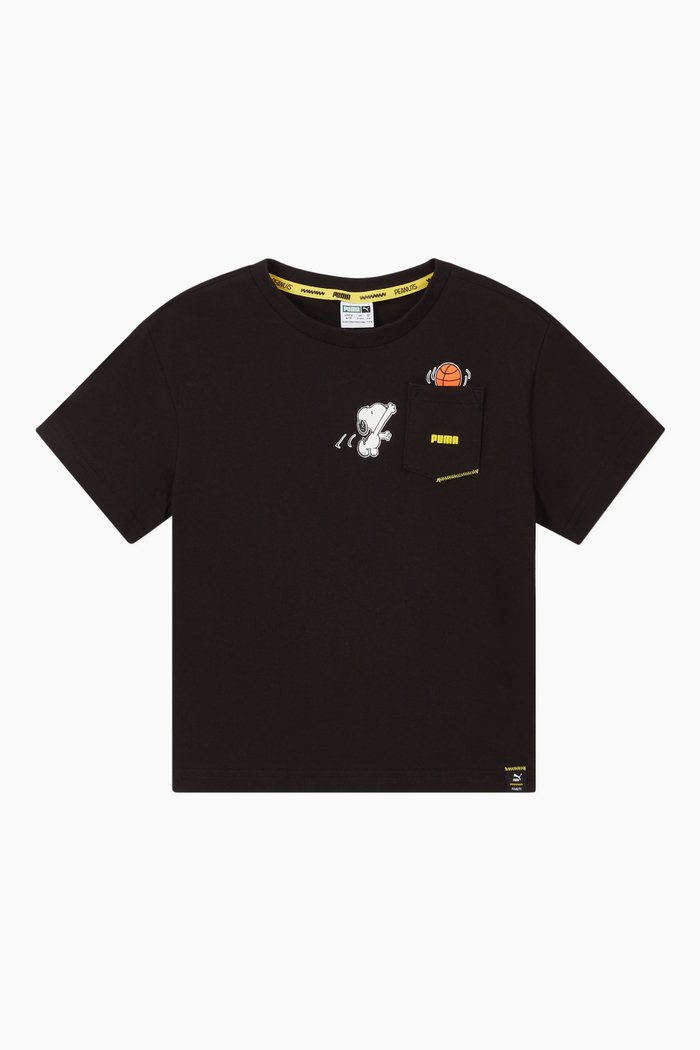x Peanuts Pocket Cotton T-shirt, Black