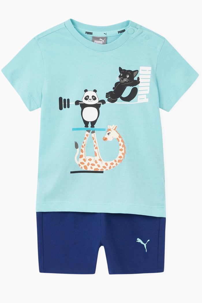 Panda & Giraffe T-shirt and Shorts Set, Blue