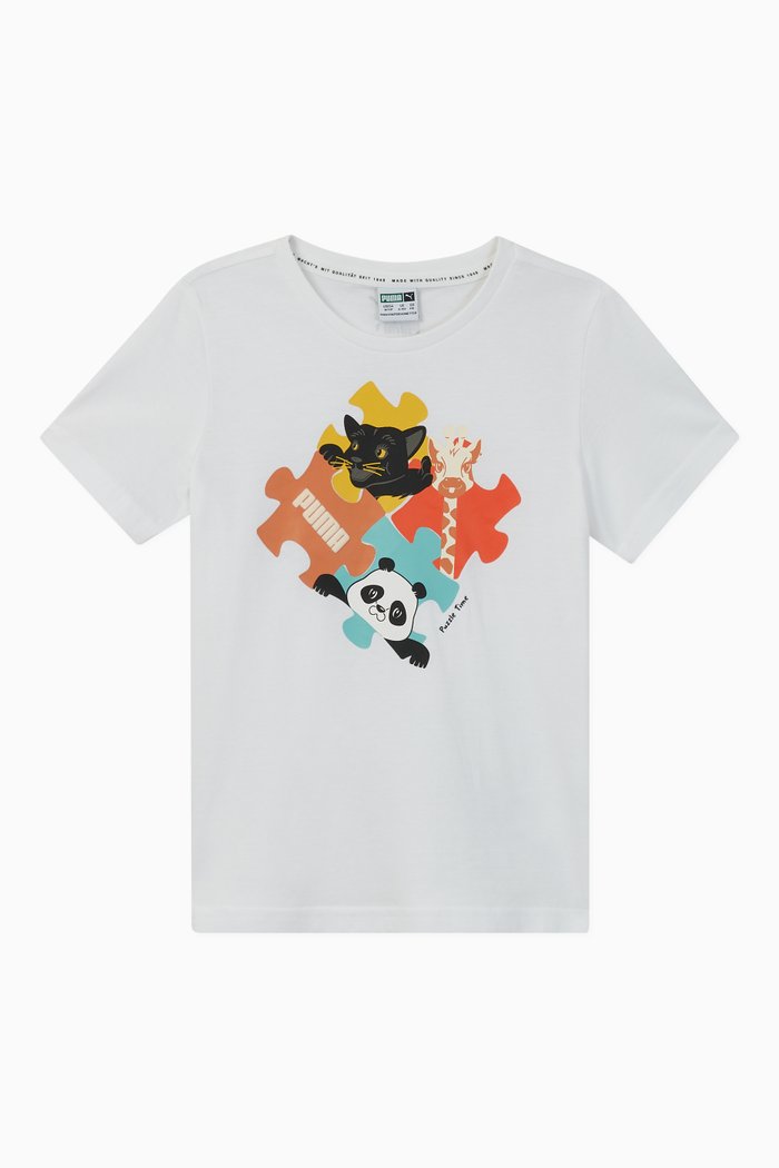 Paw Puzzle Cotton T-shirt, White