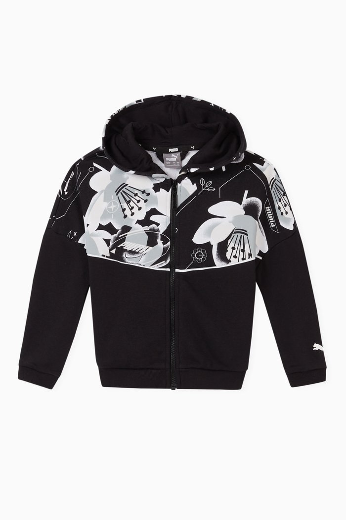 

Alpha Floral Zip Cotton Hoodie, Black