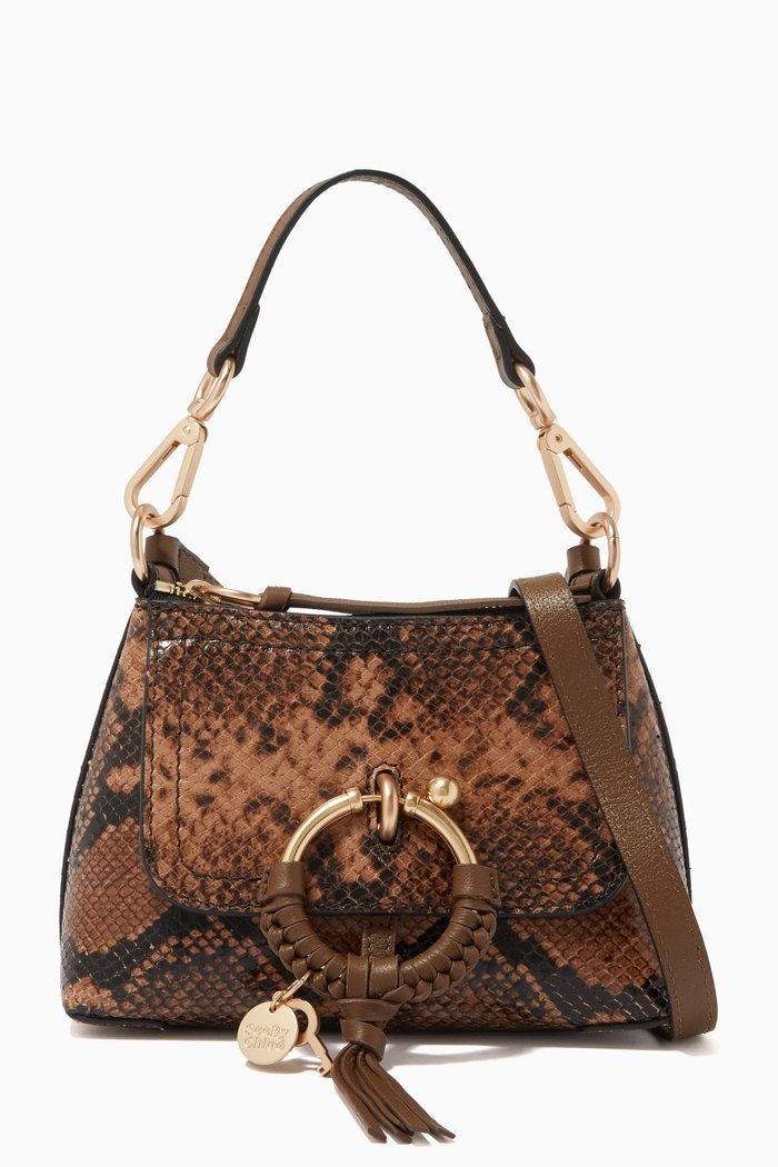 

Mini Joan Cross-Body Bag in Python-Printed Cowhide, Brown