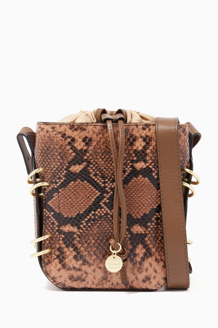 

Alvy Bucket Bag in Python-Printed Calfskin, Brown