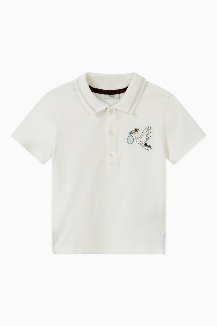 

Stork Embroidery Cotton Piqué Polo T-Shirt, White