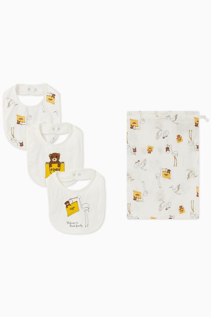 

Bear Print Bibs, Set of 3, White