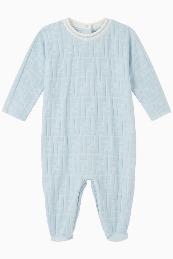 

FF Monogram Cotton Romper, Blue