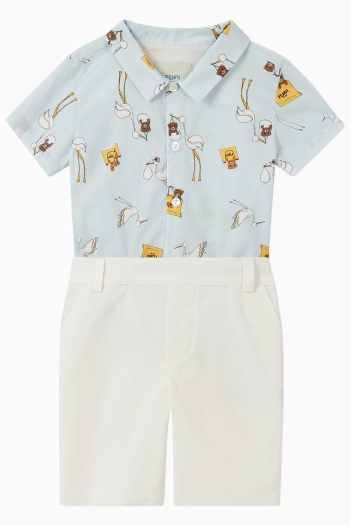 

Shirt & Shorts Cotton Romper, Blue