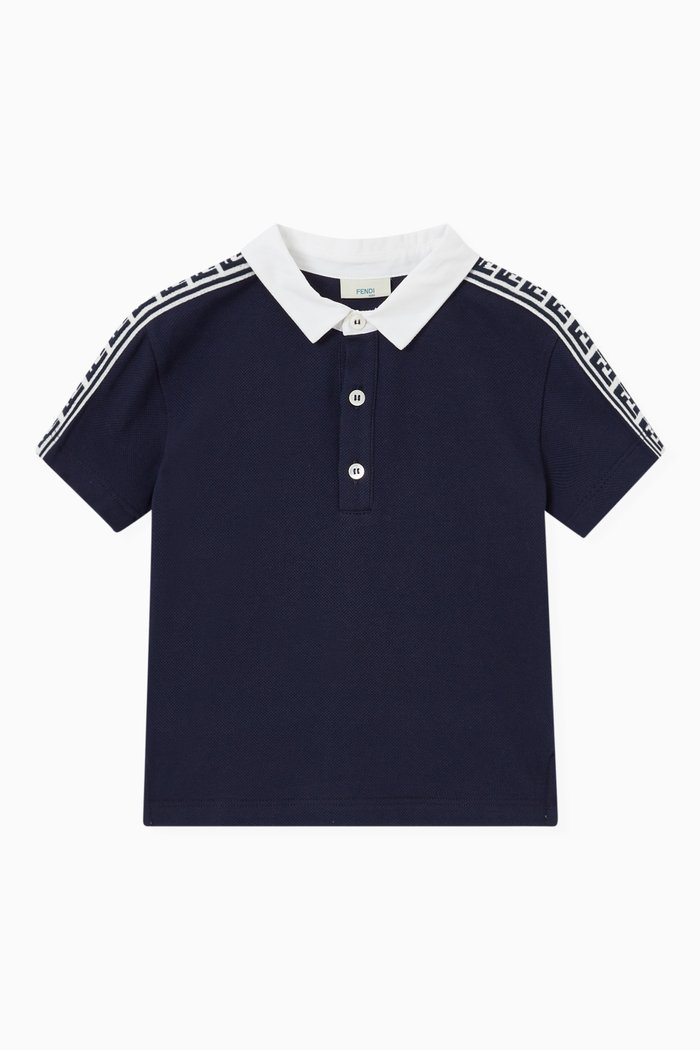 

Monogram Trim Polo Shirt in Cotton Piqué, Blue