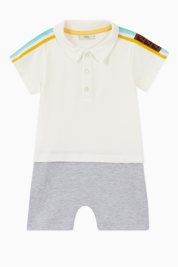 

Stripes Polo Romper in Cotton, White