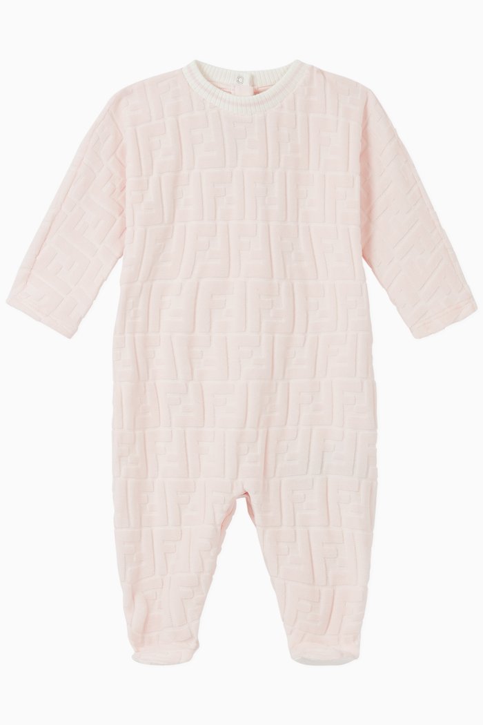 

FF Monogram Cotton Romper, Pink