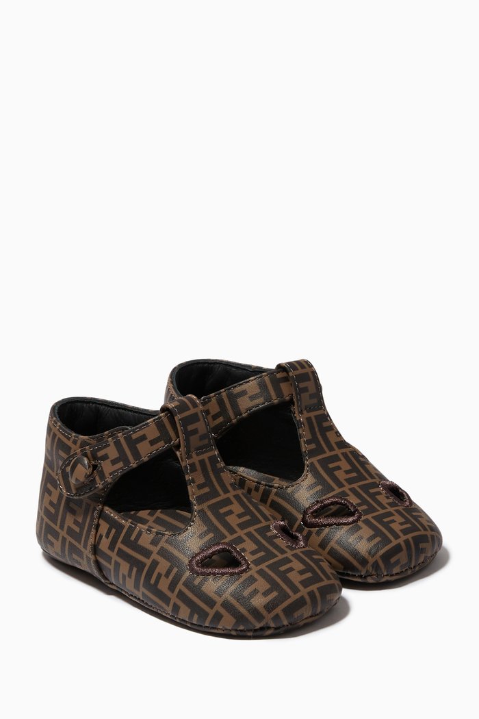 

FF Monogram Sandals in Leather, Brown